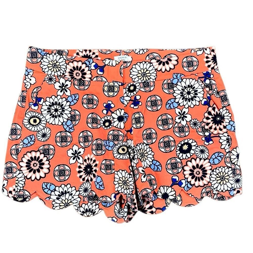 Crown & Ivy Colorful Shelby Geometric Floral Scallop Hem Shorts 8